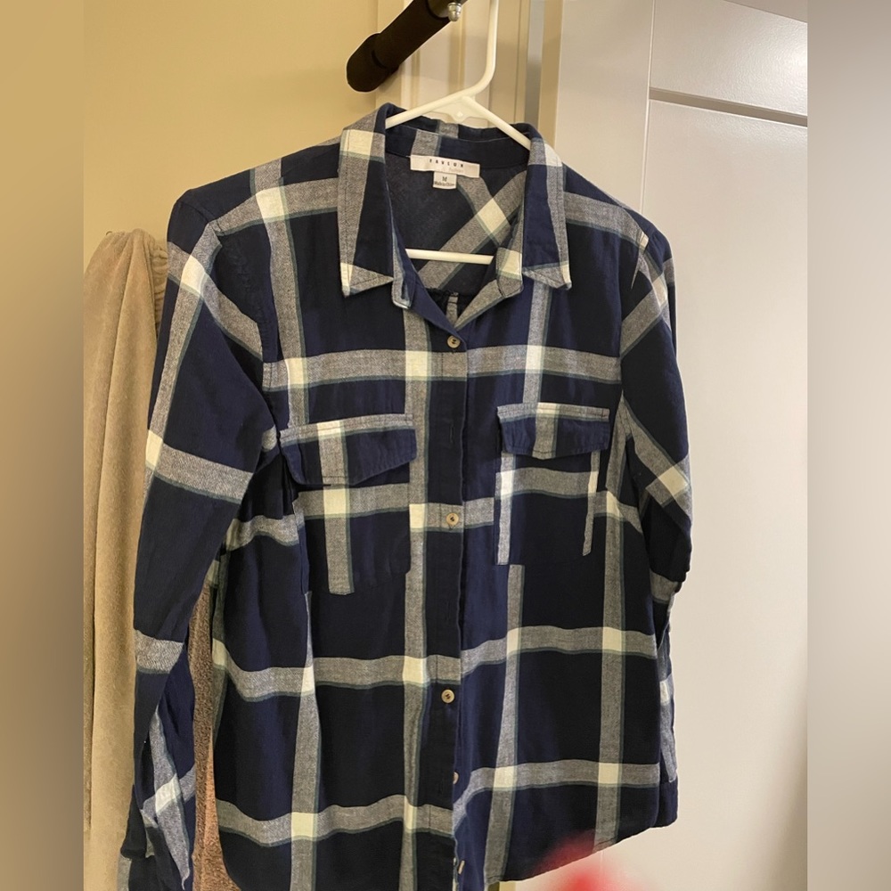 Navy blue plaid shirt